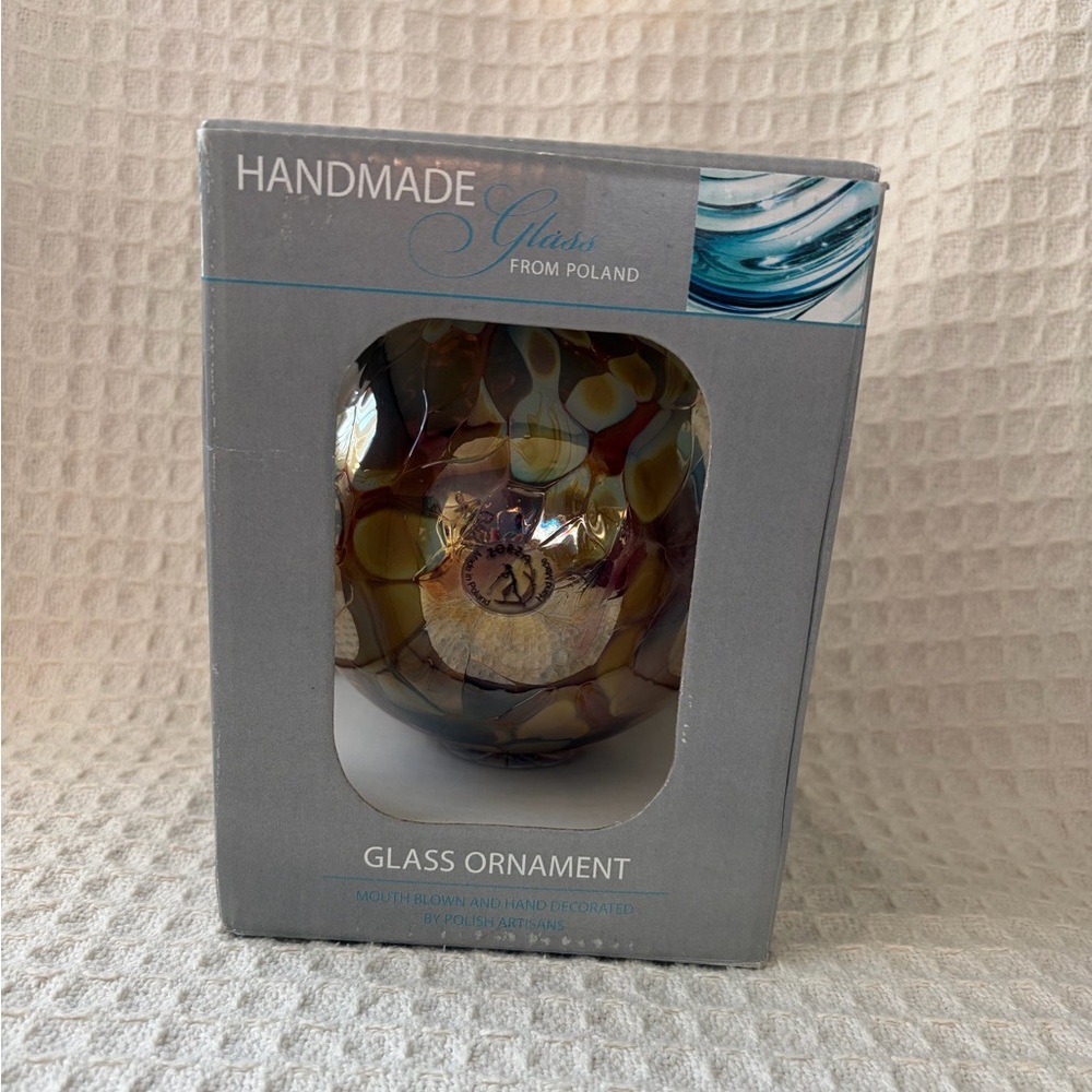 Zorza Handmade Glass Christmas Ornament From Poland Brown,Gold, Burgundy & Pink